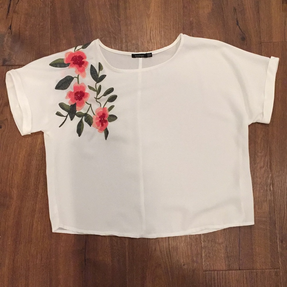 Boohoo floral embroidered blouse